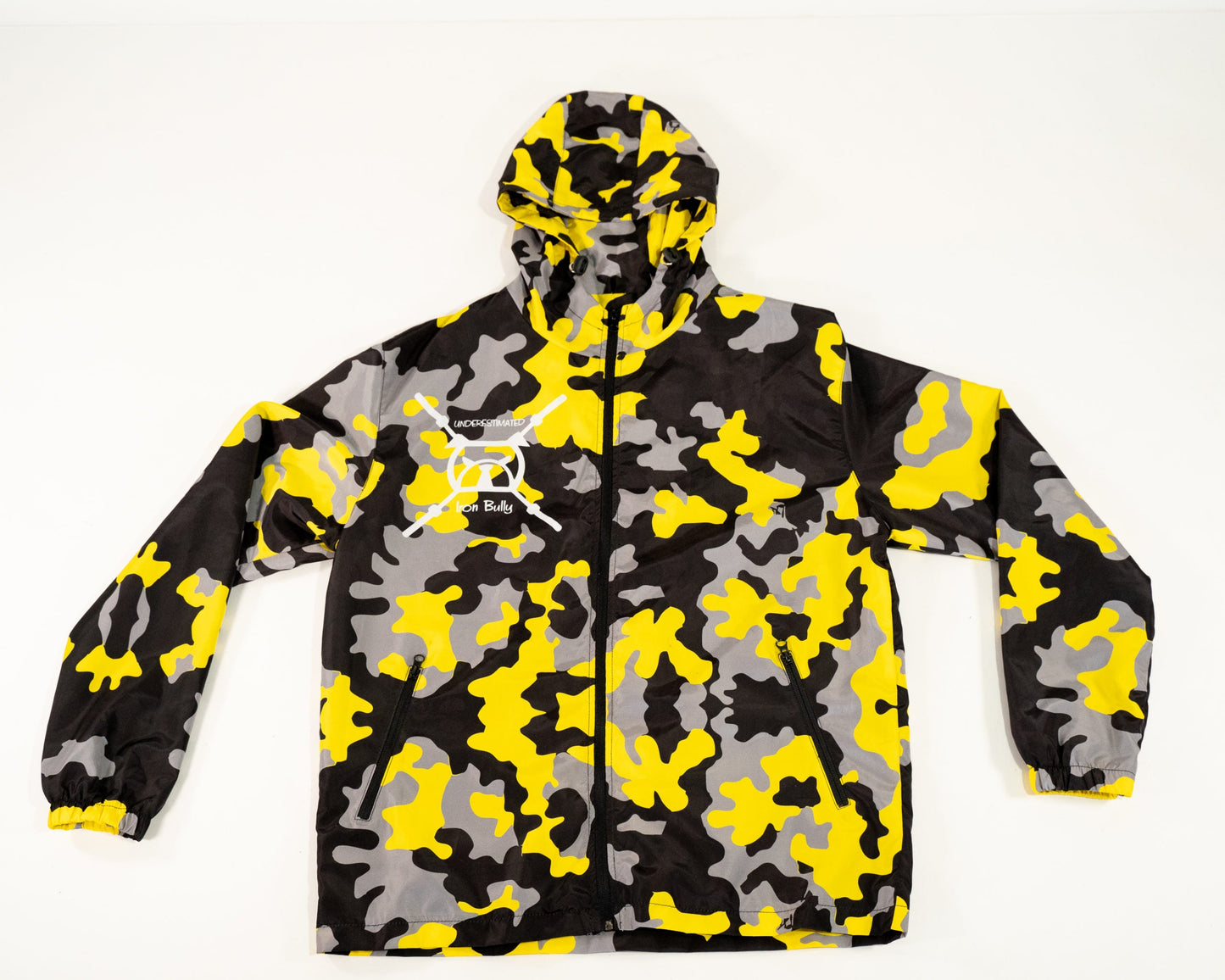 Front of yellow and gray grind camo windbreaker